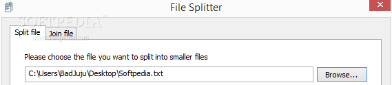 Showing the Glary Utilities file splitter panel